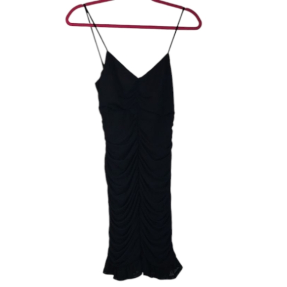 Lovesome Black Spaghetti Strap V Neck Ruched Mini Dress Size L - Picture 1 of 7
